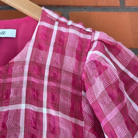 MADEWELL Women's Pink Short Sleeve Plaid Blouse Top Size Small - Picture 6 of 10
